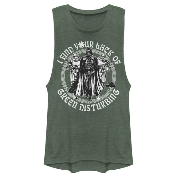 Junior's Star Wars St. Patrick's Day I Find Your Lack of Green Disturbing Festival Muscle Graphic Tee Pine Green Heather X Small