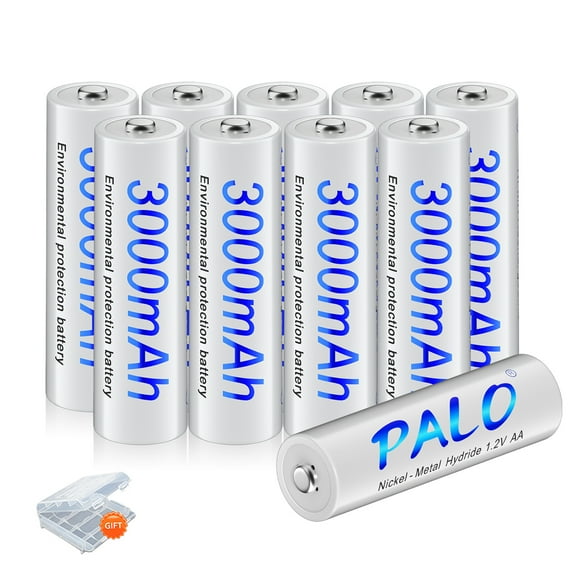 Palogreen AA Rechargeable Battery (10 Pack) 1.2V 3000mAh High Capacity Ni-MH Double A Batteries with Battery Case fot solar light