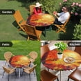thumbnail image 4 of Fall Thanksgiving Round Tablecloth for 45-54 Inch Tables,Fitted Table Cover with Elastic Edge,Red Orange Sunrise Forest Autumn Waterproof Outdoor Table Cloth Protector for Patio Garden Dinner Picnic, 4 of 9
