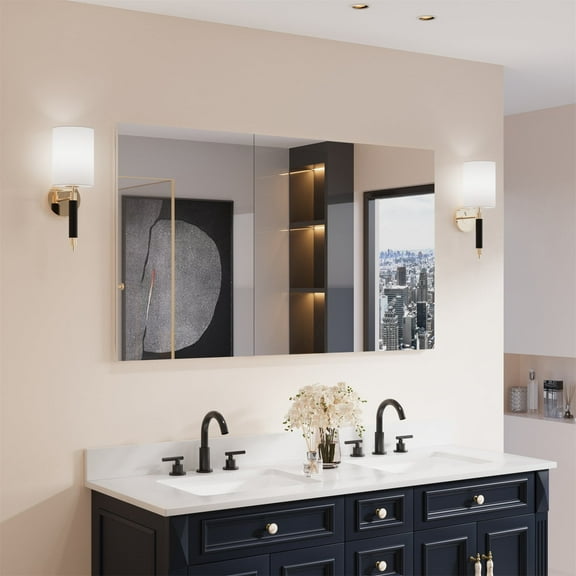 FORCLOVER 52" x 30" Medicine Cabinet with Mirror Door & 9 Adjustable Shelves, Surface Mount or Recessed Medicine Cabinet with Anodized Aluminum Frame, Rectangular Bathroom Mirror Cabinet Storage