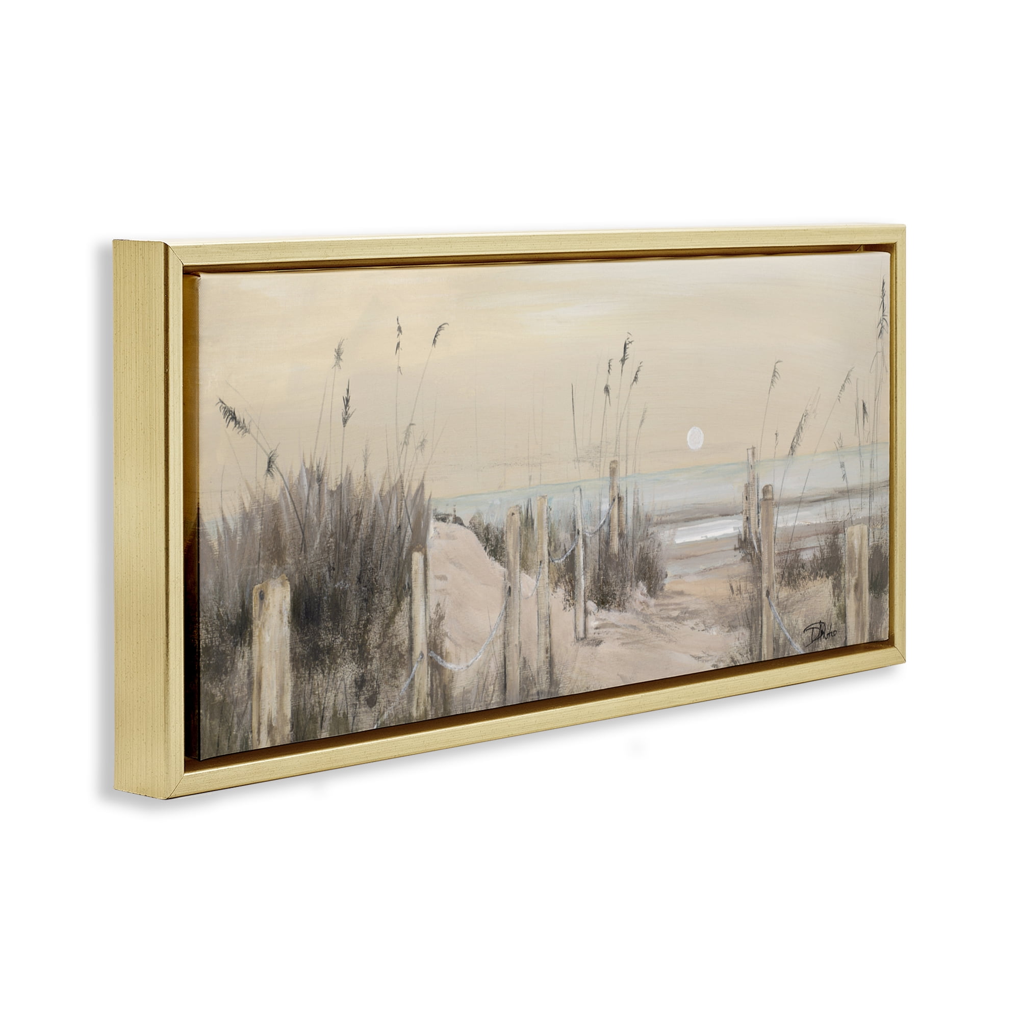 Stupell Industries White Moon Over Ocean Gold Framed Floater Canvas Wall Art, design by Patricia Pinto