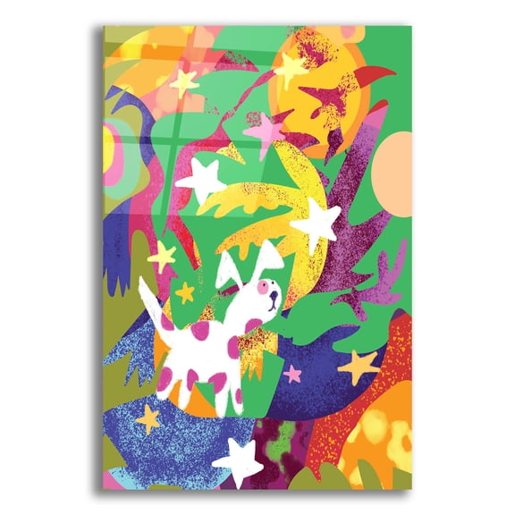 Epic Art 'Dog And Stars With Abstract Background' by Holly McGee, Acrylic Glass Wall Art, 12"x16"
