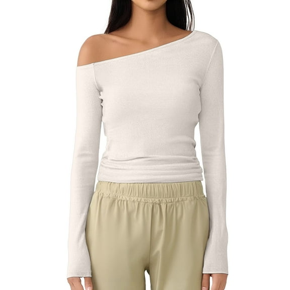 Women's Off Shoulder Long Sleeve T-Shirt Tight Fitted Stretchy Party Going Out Tee Casual Comfortable Fashion Top