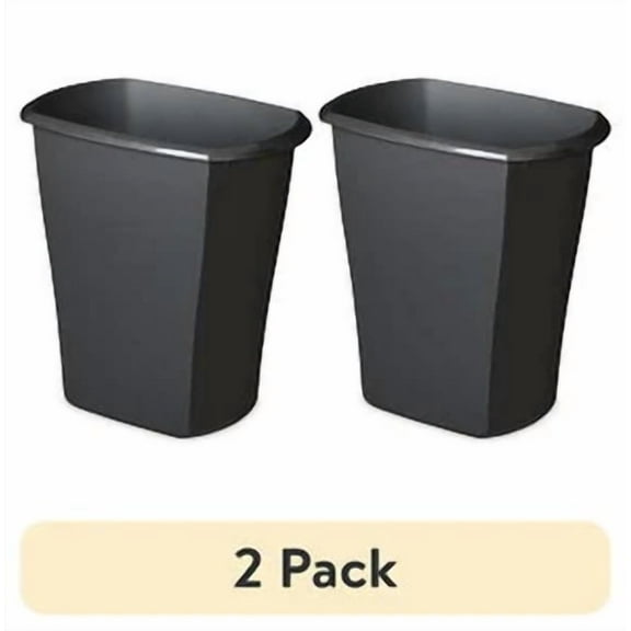 (2 Pack) 5.5 Gal. Rectangular Wastebasket Plastic, Office, Black