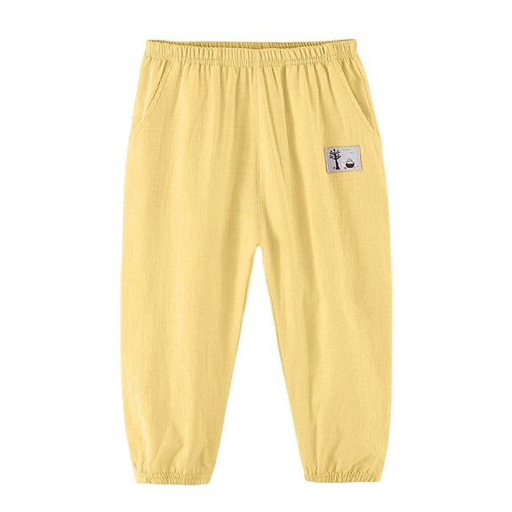 CPNG Girls and Boys Casual Cotton Linen Pants Elastic High Waist Harem Pants Lightweight Breathable Streetwear Jogging Pants