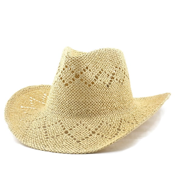Summer Sun Hat for Women And Men Solid Color Western Cowboy Hat Hollowed Out Beach Straw Hat