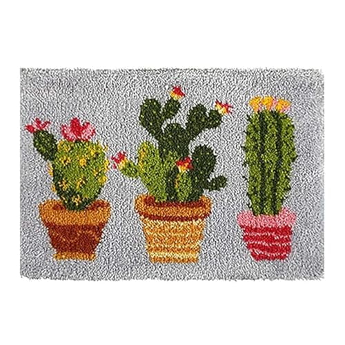 Cactus Latch Hook Kits Rug Printed Canvas DIY Handmade Carpet Crochet Yarn Embroidery Needlework Hook Latch Kit Tapestry Rug Cover Christmas Home Decoration 50x38cm