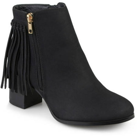 Women's Faux Leather Stacked Heel Fringe Ankle Boots