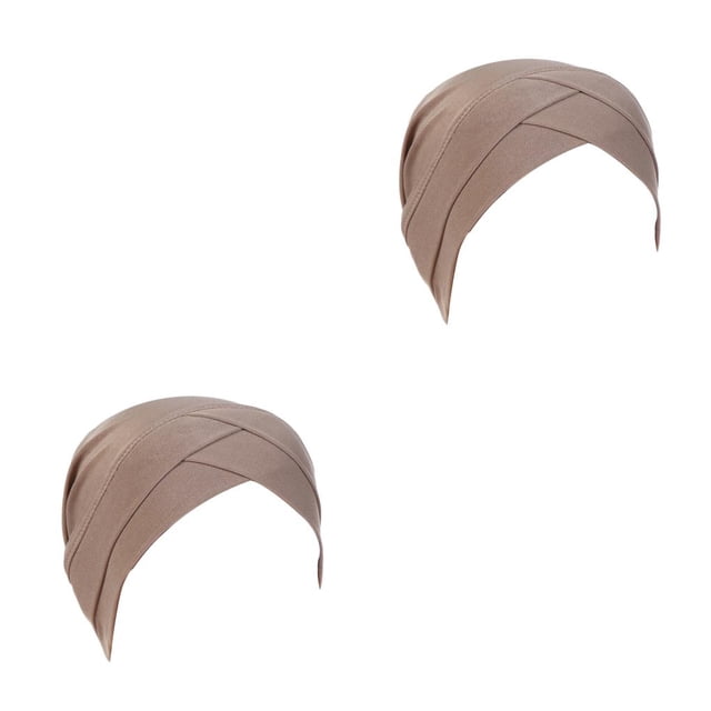 Minnieouse Gorros de turbante para mujer, pañuelo elástico cómodo para la cabeza, tela de algodón a prueba de polvo, sombreros musulmanes Caqui 2piezas Minnieouse CBP497800