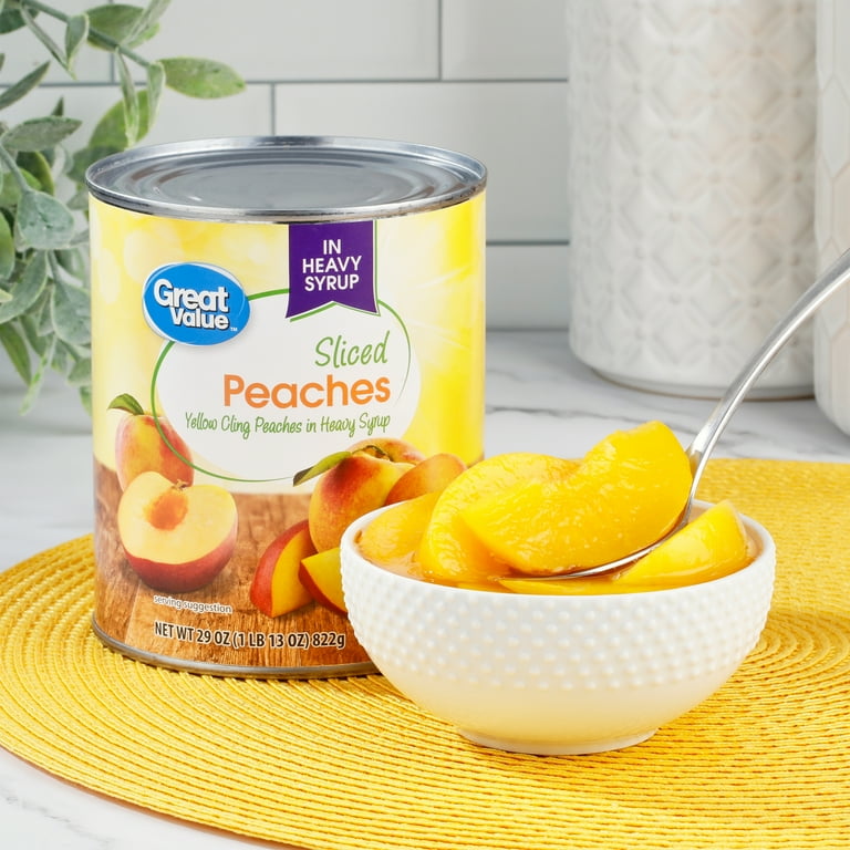 Great Value Sliced Peaches in Heavy Syrup 29 oz Juicy Yellow Cling