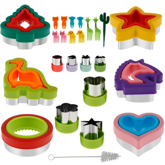 Ensemble de Formes pour Coupe-Légumes 30 Pcs Mini Coupe-Formes Coupe-Fruits pour Enfants Fleur Étoile Cœur Dino Coupe-Aliments pour Enfants pour Biscuits Biscuits Pâte à Pâtisserie Fruits Fondant Fait Maison Baki