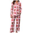 thumbnail image 5 of vigerkar Womens Satin Silky Pajama Set Long Sleeve Button Down Shirt with Long Pajama Pant Set Soft PJ Loungewear (Red, XL), 5 of 6