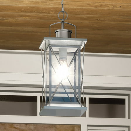 Luxury Colonial Outdoor Pendant, 21''H x 9''W, with Tudor Style Elements, French Country Design, Stainless Steel Finish and Shatterproof Glass, UHP1221