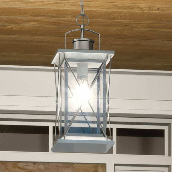 Luxury Colonial Outdoor Pendant, 21''H x 9''W, with Tudor Style Elements, French Country Design, Stainless Steel Finish and Shatterproof Glass, UHP1221