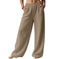 thumbnail image 5 of Women Wide Leg Palazzo Summer Flowy Pants Beach Vacation Clothes Elastic Waist Travel Trousers with Pockets Khaki M, 5 of 9