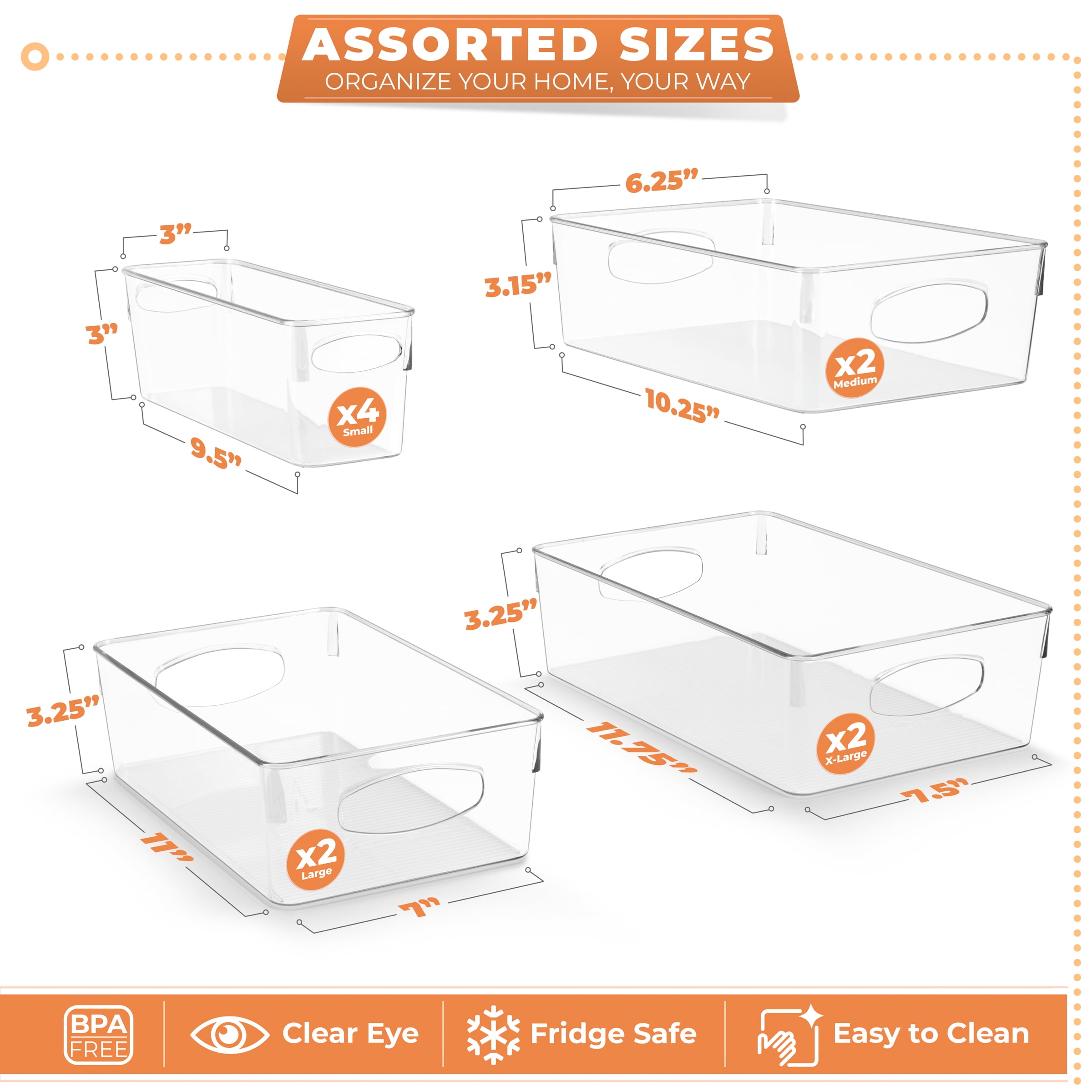 Sorbus 10 Pack Clear Plastic Storage Bins, Clear Organizer Bins with Handle for Kitchen, Pantry, Cabinet, Refrigerator, Craft, Toys, Clothes, Closet, Under Sink, Bathroom Organizers and Storage