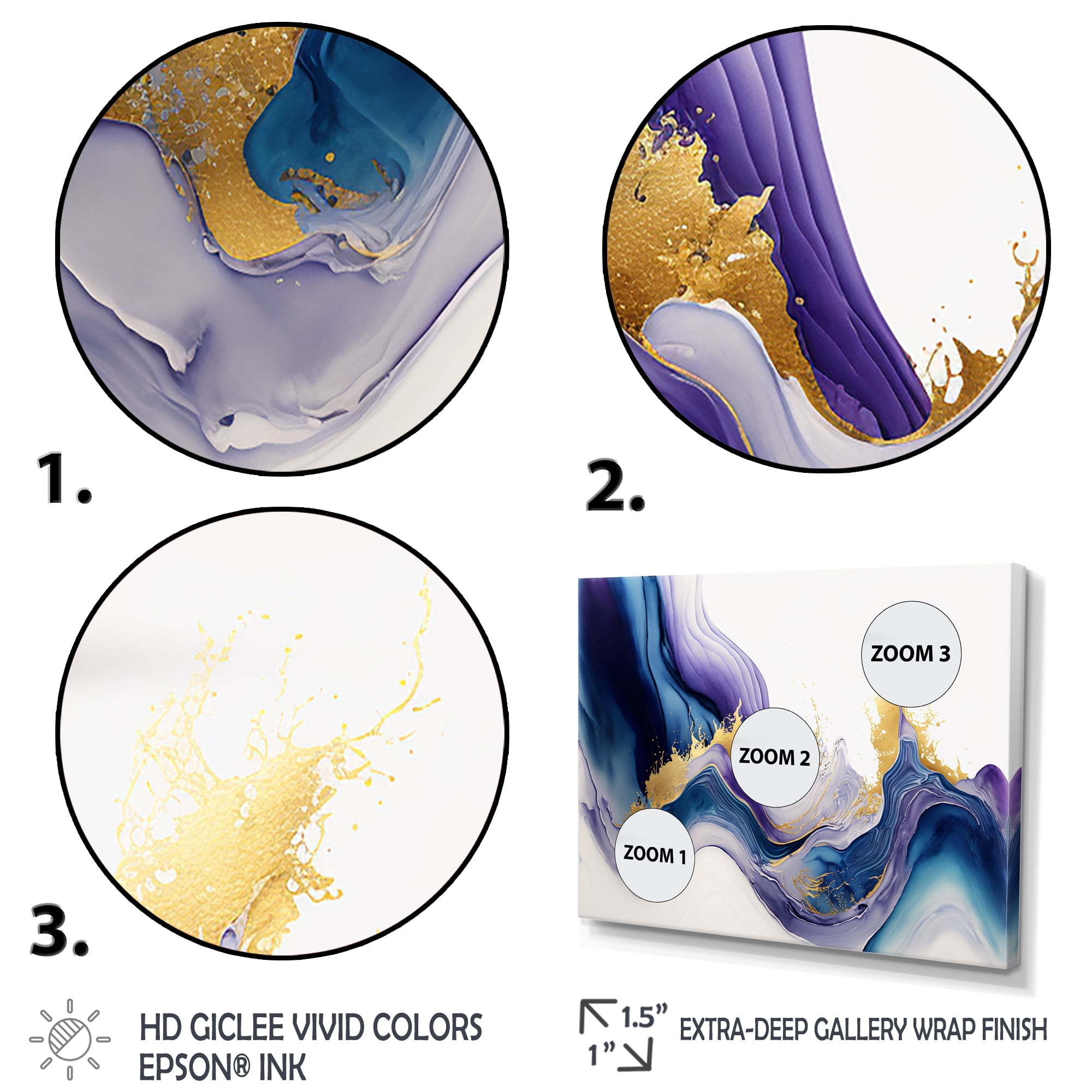 Designart Blue And Gold Splash Paint V Canvas Wall Art
