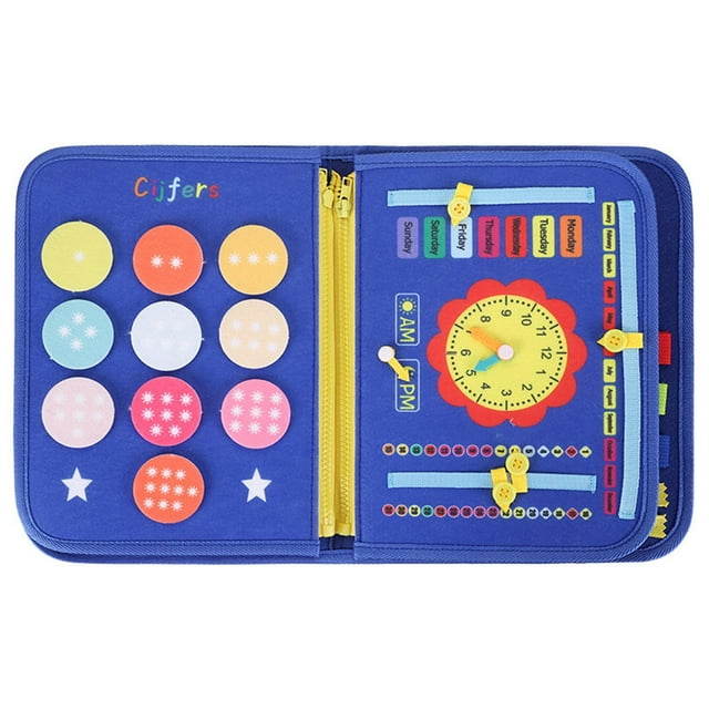 Tablero sensorial de fieltro Montessori para actividades preescolares. Azul