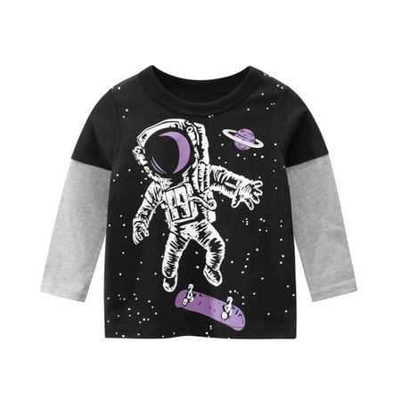 

DENGDENG Baby Boy Crewneck T-Shirt Toddler Astronaut Graphic Long Sleeve Tees Shirt 1-9Y