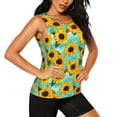 thumbnail image 2 of Xecao Sunflowers With Green Leaves print women's scoop neck, loose-fit workout tank tops for the gym., 2 of 9
