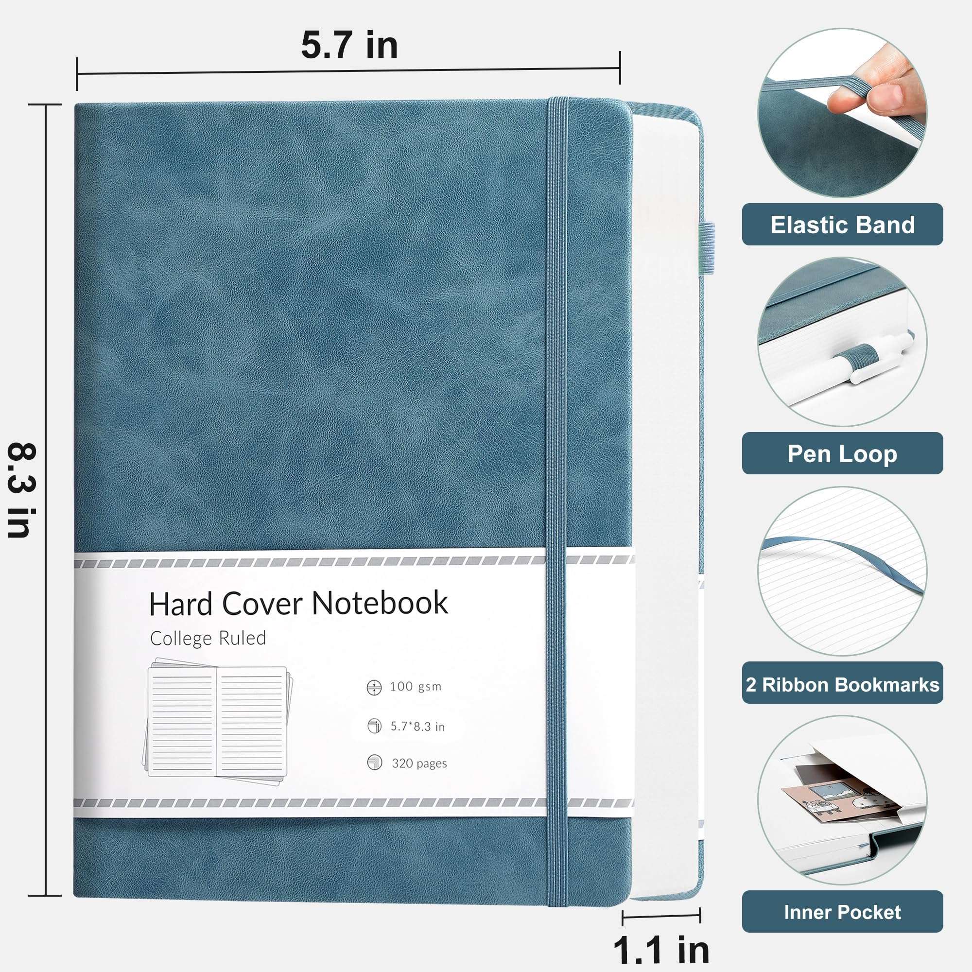 Lined Journal Notebook for Women Men 320 Pages 100 Gsm Paper Thick Journaling Notebooks A5 Leather Journals for Writing Hardcover Journal Supplies for Work Note Taking Diary, 5.7x8.3 In, Green