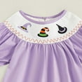 thumbnail image 5 of KPOPLK Kids Baby Girl Outfit Short Puff Sleeve Plaid Pumpkin Embroidery Smocked Dress Toddler Fall Dress(3-4 Years,A101-Dark Purple), 5 of 6