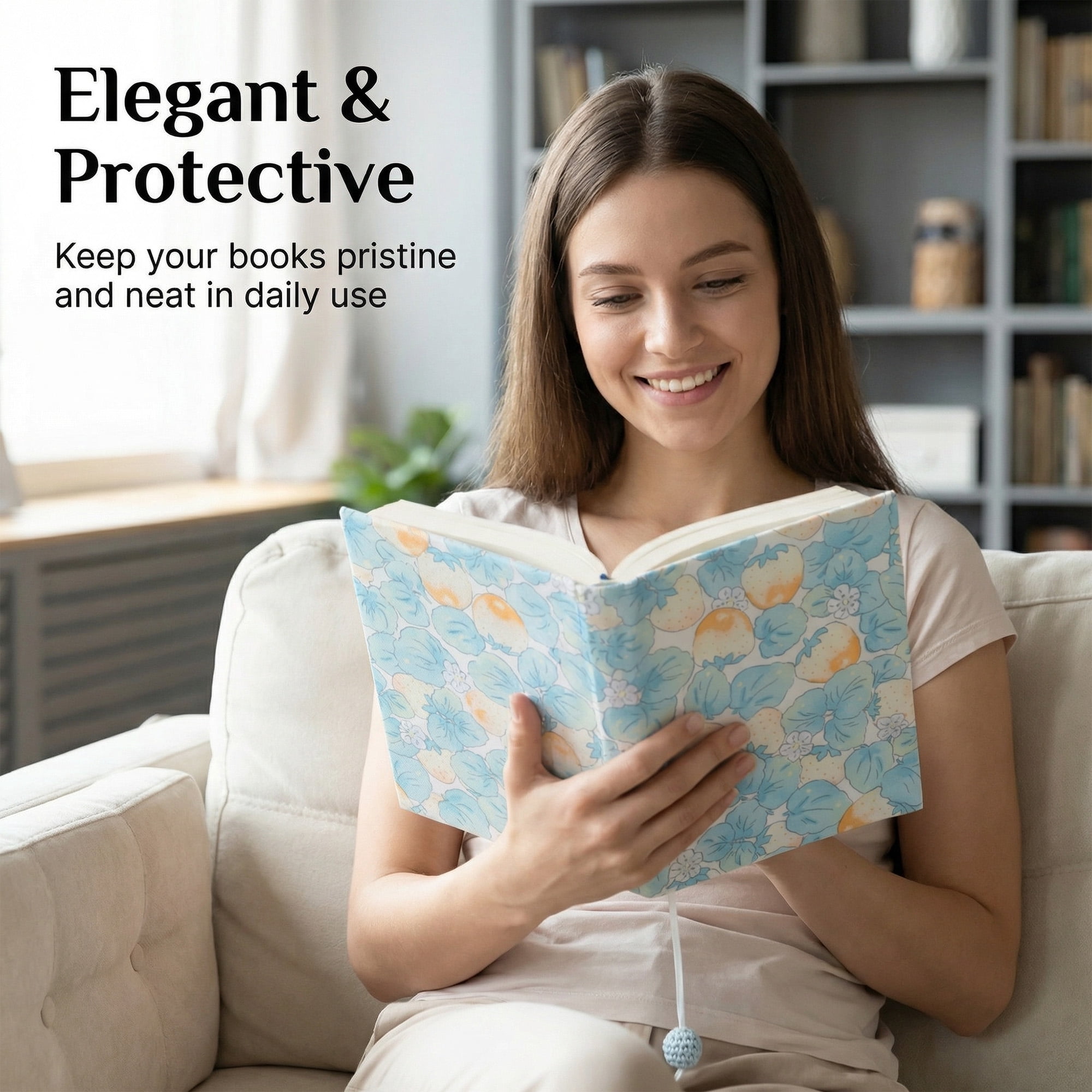 Unique Bargains Adjustable Fabric Book Cover for A5 Size Strawberries Light Blue