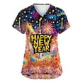 thumbnail image 3 of Garbnen Happy New Year Print Scrubs Top Plus Size Stretch V Neck Short Sleeve Shirt Women Xmas Valentine's Day Holiday Prints Nurses Working Uniforms, 3 of 7