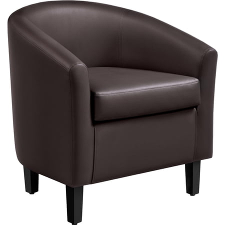 Renwick Faux Leather Barrel Accent Chair for Livingroom, Espresso