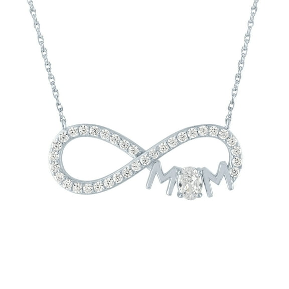 Ladies Brilliance Fine Jewelry Sterling Silver Plated Simulated Diamond Mom Infinity Pendant, 18"