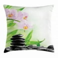 thumbnail image 1 of Spa Throw Pillow Cushion Cover, Zen Basalt Stones and Orchid with Dew Peaceful Nature Theraphy Massage Meditation, Decorative Square Accent Pillow Case, 24 X 24 Inches, Black Pink Green, by Ambesonne, 1 of 2