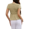 thumbnail image 3 of INSPIRE CHIC Peplum Babydoll Tops for Women's Summer Smocked Ruched Crew Neck Cap Sleeve Tunic Shirts Cute Blouses S Khaki, 3 of 6