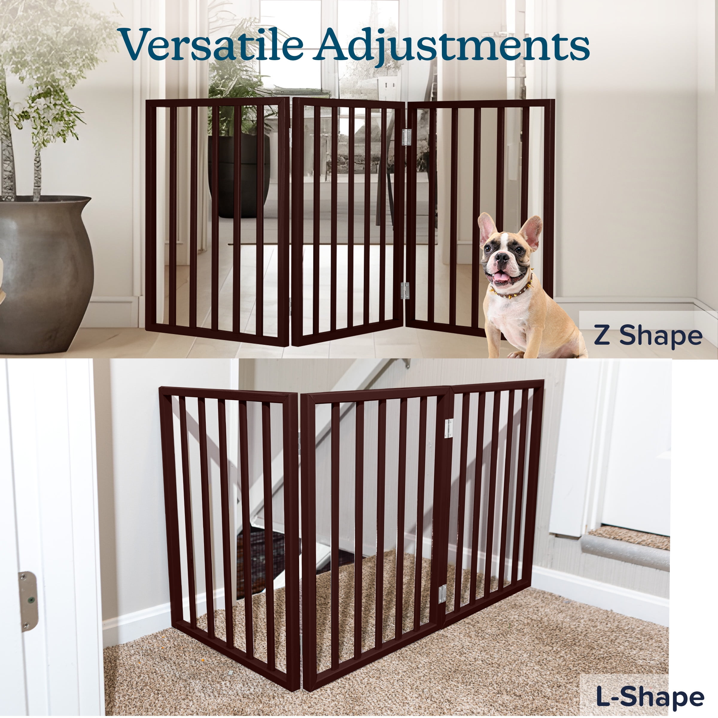PETMAKER 3-Panel Indoor Foldable Pet Gate for Stairs or Doorways (Brown)