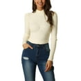 thumbnail image 1 of Suéter casual de manga larga con cuello alto y fruncido en la parte delantera para mujer Inspire Chic, talla XL, color blanco, 1 of 6
