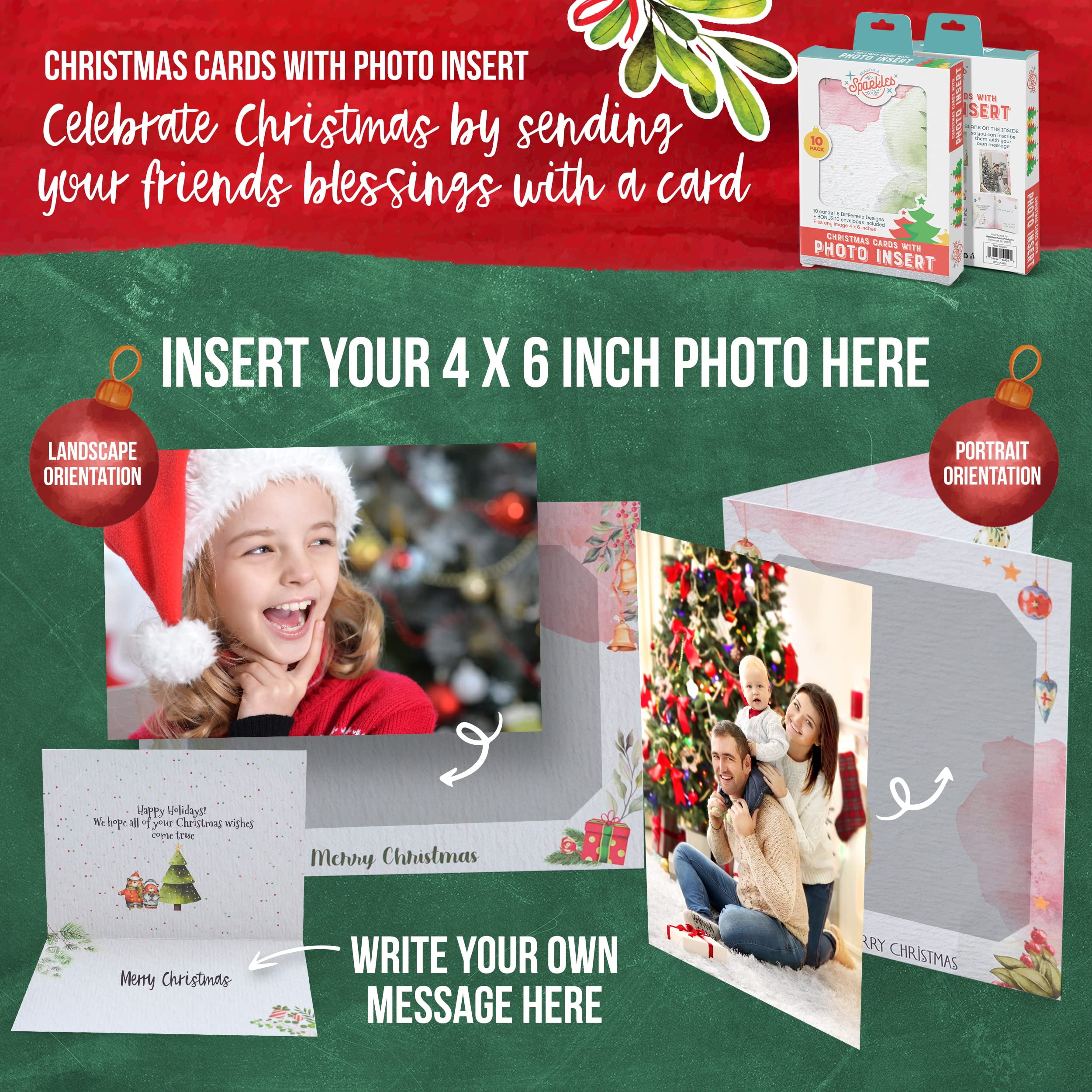christmas cards with photo sleeve Amazon.com : 30 Pack Photo Christmas Cards With Envelopes - Photo Holiday Cards  Cards Fits 4 x 6 Inches Image - Holiday Christmas Cards With Photo Insert  In 5 Designs main image 1