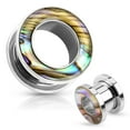 thumbnail image 2 of Pair Surgical Steel Abalone Shell Screw Fit Steel Tunnels Ear Plugs Gauges - size=5/8" 16mm, 2 of 2
