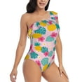 thumbnail image 3 of Haiem Pineapple And Leaves Women's One Piece Swimsuits Tummy Control One Shoulder Bathing Suits Ruffle Swimwear-X-Large, 3 of 8