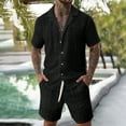 thumbnail image 2 of IWRICH Men's 2 Pieces Outfits Summer Beach Set Short Sleeve Button down Shirts and Shorts 2 Piece Loose Fit Hawaiians Sets Black L, 2 of 7