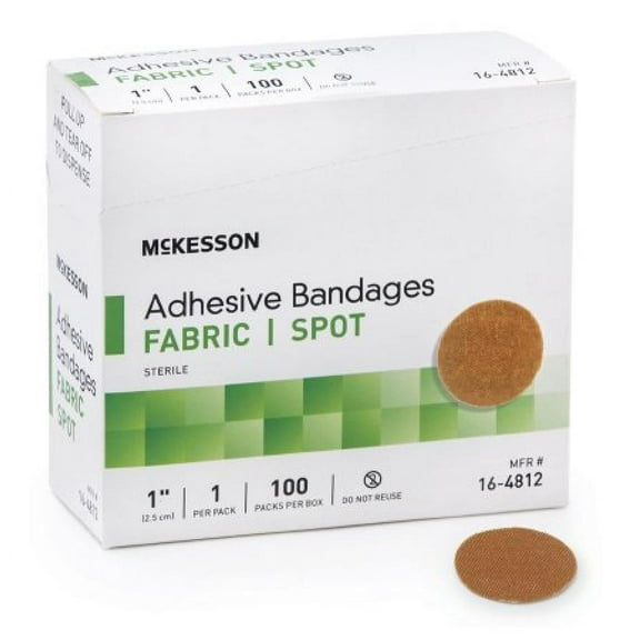 McKesson Adhesive Spot Bandage, 1 Inch, Round, Sterile, Fabric, Tan, 100 count