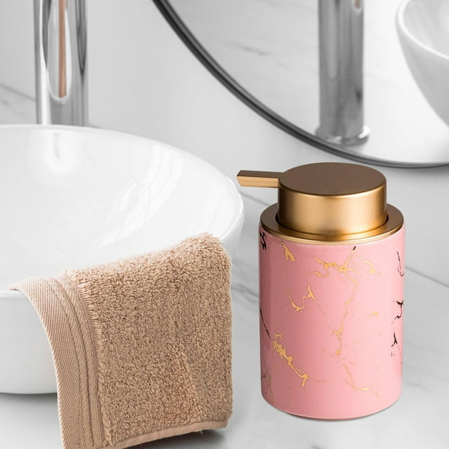 Dispensador de jabón de cerámica, botella con bomba, botellas vacías para champú, dispensador de jabón líquido para manos para el hogar, jabón líquido Rosa Mármol BLESIY Dispensador de loción y jabón