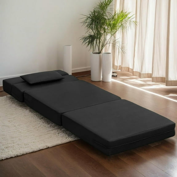 Resenkos Bean Bag Floor Sofa Bed, Plush Folding Mattress, Foam-Filled Sleeper Couch, No Assembly Required, Light Gray