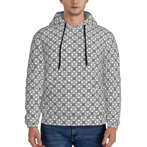 Honeii Gray Plaid Pattern Mens Hoodies Men's Loose Sleeve Sweatshirt,Pullover Hooded Sweatshirt for Men,Essentials Hoodie-Small