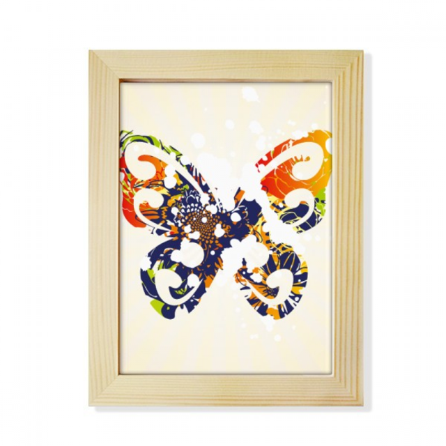 Orange & amp; mariposa azul con estampado de flores Graffiti Escritorio de madera Arte Pintura 6x8 pulgadas marco de foto foto