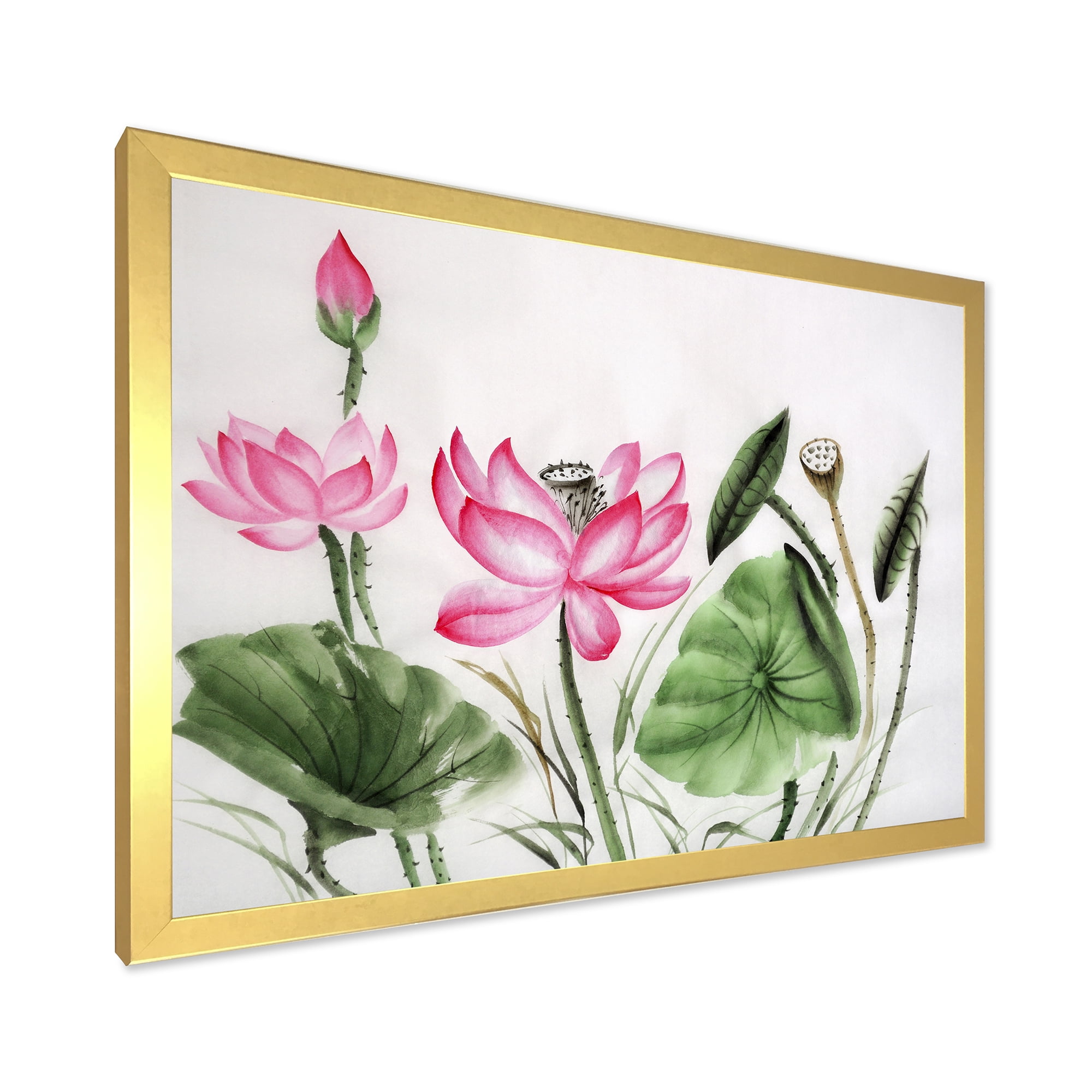 Designart 'Ancient Pink Lotuses In The Pond II' Traditional Framed Art Print