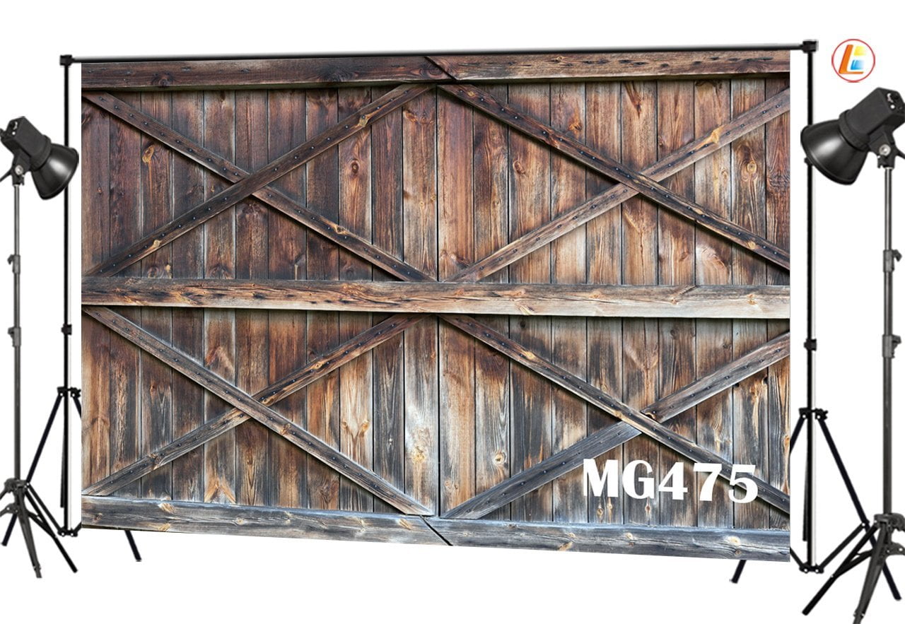 HelloDecor Polyester Fabric 7x5ft Rustic Barn Door Photography