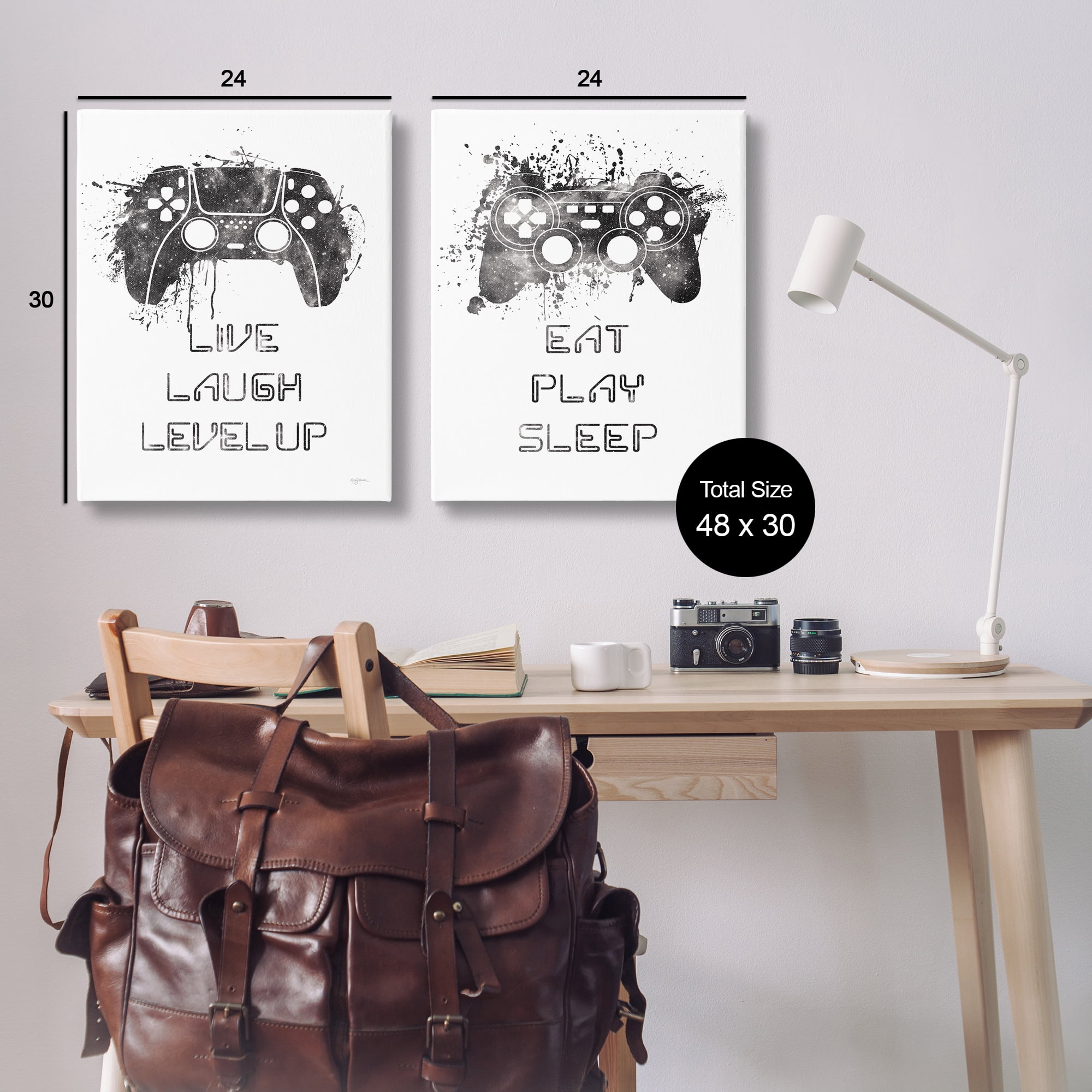 Stupell Industries Gamer Play Splash Controllers Text & Numbers Painting Wrapped Canvas Art Print Wall Art, 24 x 30, Set of 2