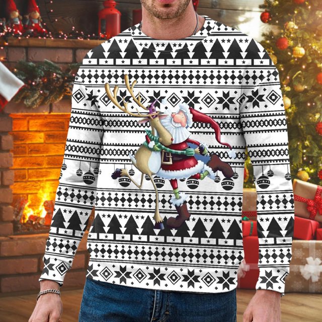 WILLBEST et Chandails en Molleton Hommes Automne et Hiver Tendance Décontractée Chandail Imprimé de Noël Col Rond Chandail à Capuchon