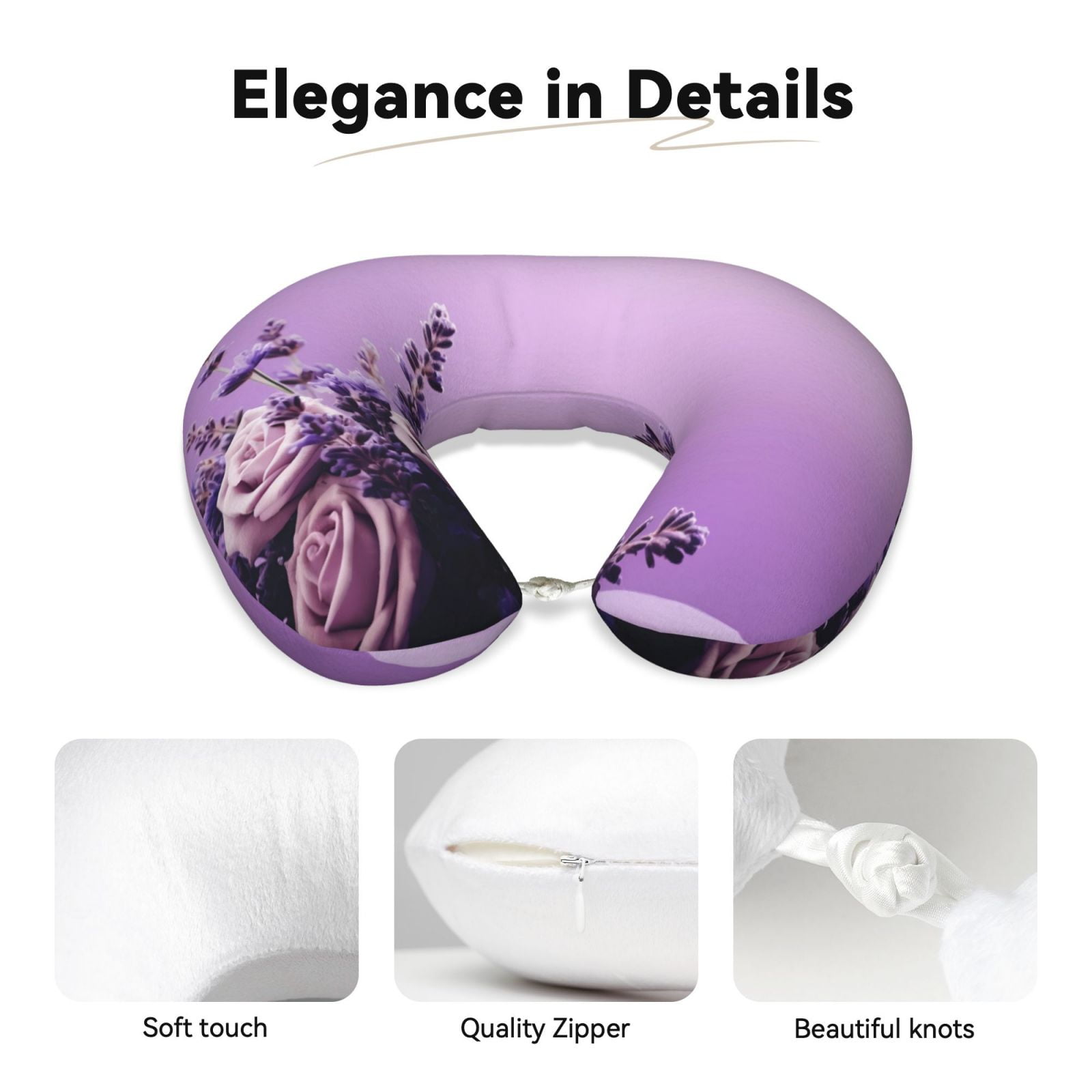 Xecao Lavender Roses Arrangement Print Memory Foam Cervical Neck Pillow Versatile U-Shaped Pillows for Home,Office,Camping,Travelling,Soft Washable Cover