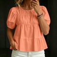 thumbnail image 5 of LEKWK Babydoll Tops for Women Puff Short Sleeve Cute Peplum Tops Pleated Casual Loose Fit Flowy Blouses Summer Beach Vacation Going Out Outfits, 5 of 5
