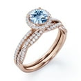 thumbnail image 4 of JeenMata Four-Prong Halo Setting 1.75 Carat Round Brilliant Cut Brazilian Created Aquamarine and Moissanite Pave Infinity Bridal Ring Set in 18K Rose Gold Plating over Silver, 4 of 6